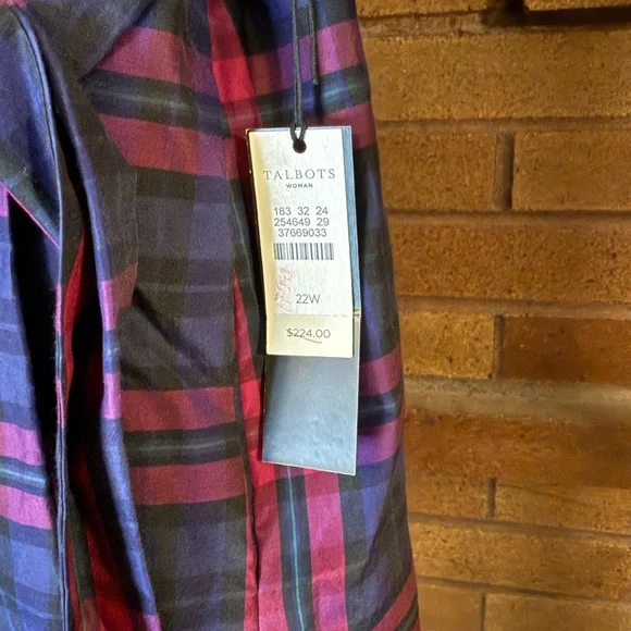NWT Talbots Silk Blend Pink and Purple Plaid Shirt Dress with Belt - Picture 6 of 8